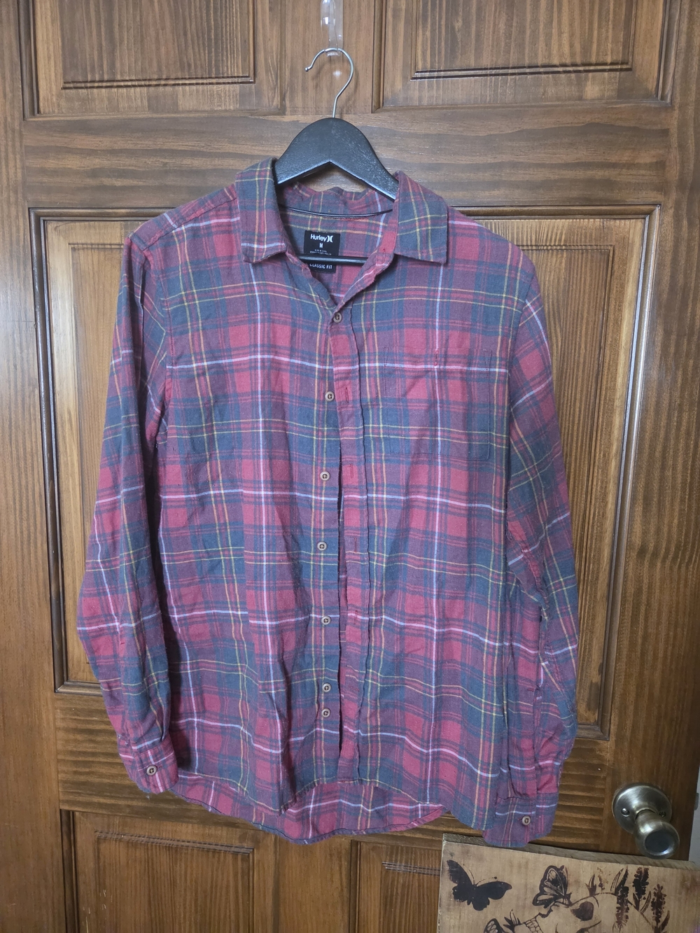 Hurley Burgundy and Navy Plaid Button-Down Shirt